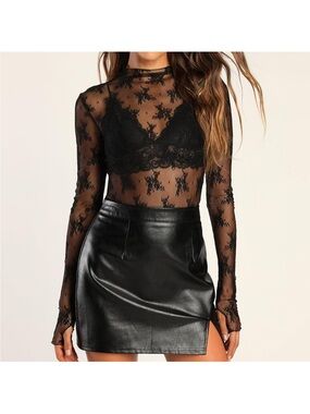 Pink Floral Sheer Mesh Fitted Long Sleeve Tee Shirt